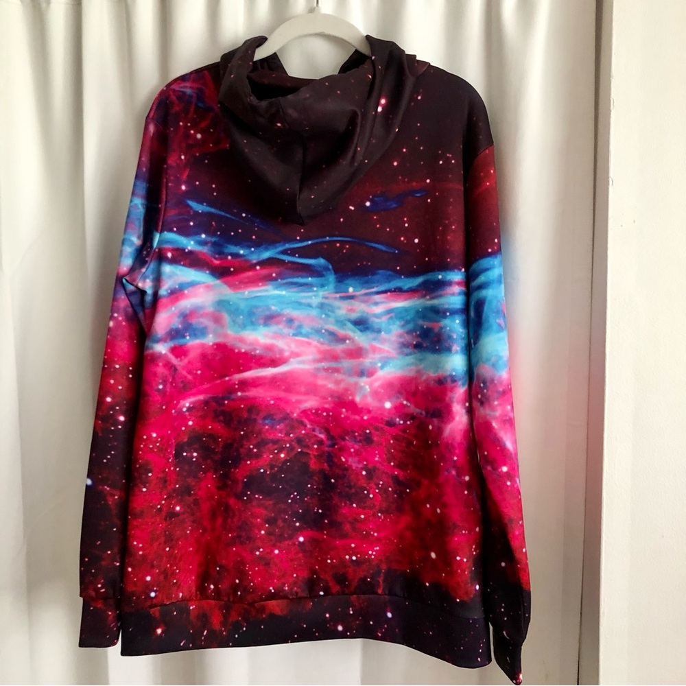Cat Pizza Taco Galaxy Cosmic multicolor Hoodie Pink Purple pocket L/XL - Picture 2 of 8